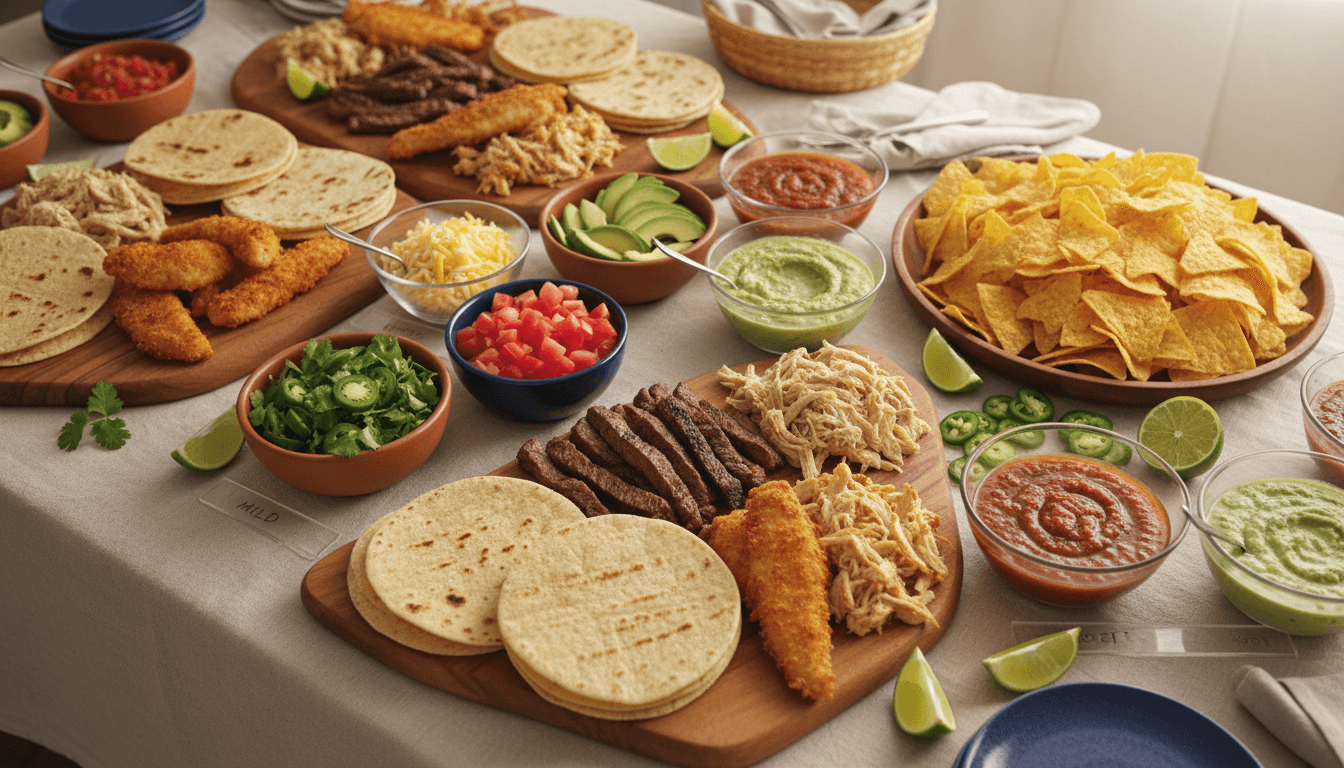 Taco bar with various toppings